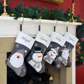 Luxury Deluxe Dark Grey Knitted Personalised Embroidered Christmas Stocking Santa / Snowman / Reindeer